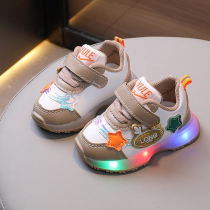 Light-up baby boy’s shoes soft-soled non-slip baby toddler shoes children’s sneaker spring and autumn girls’ leather 0-1 years old 3